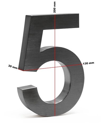Huisnummer 3D zwart mat - nummer 5
