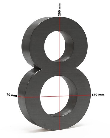 Huisnummer 3D zwart mat - nummer 8