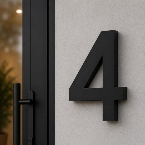 Huisnummer 3D zwart mat - nummer 4