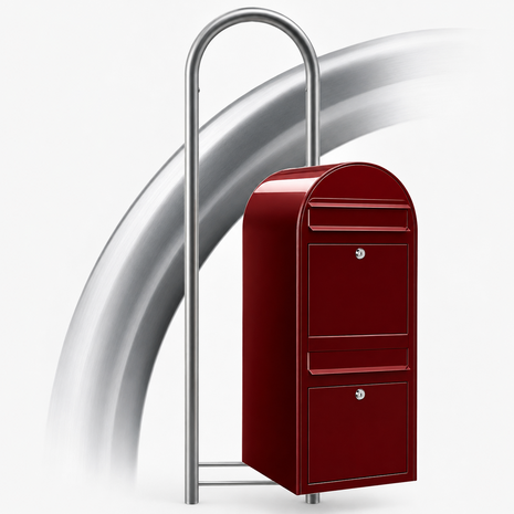 Brievenbus Bobi Duo donkerrood RAL 3005 + statief round RVS
