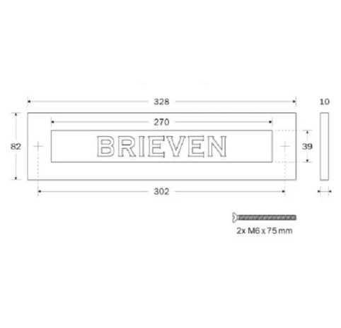 Antiek zwarte brievenbusklep: BRIEVEN (32,8x8,2cm)
