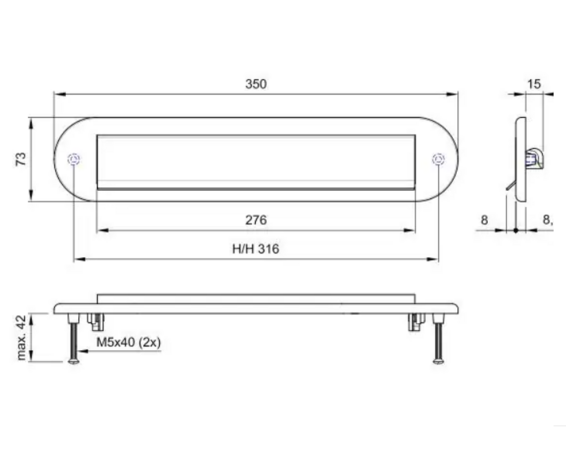 Mat zwarte brievenbusklep ovaal RVS (35x7,3cm)