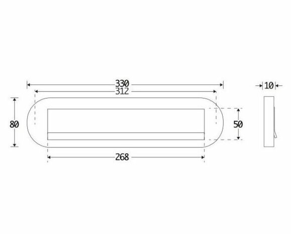 Brievenbusklep ovaal messing mat zwart  (33x8cm)
