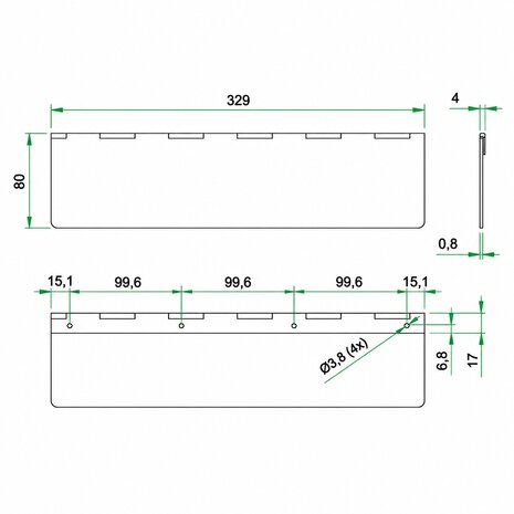 Mat zwarte tochtklep rechthoek RVS (32,9x8cm)