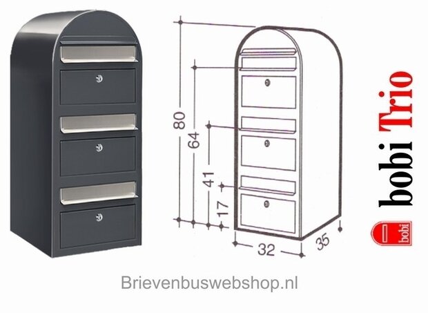 bobi brievenbus trio donkergrijs met grijs statief