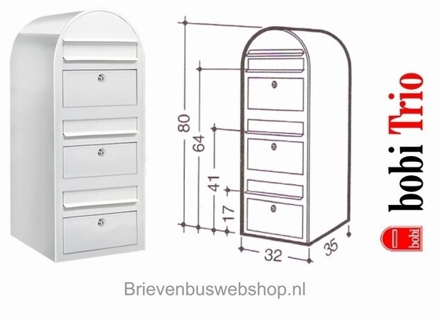 brievenbus wit Bobi Trio met round