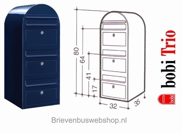 brievenbus donkerblauw Bobi trio 5004