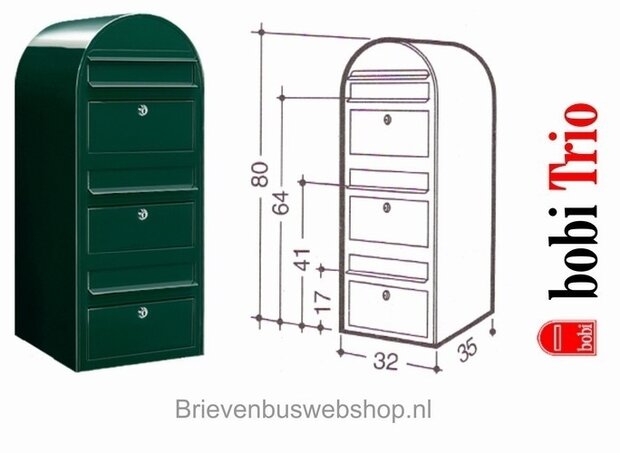 Brievenbus Bobi Trio zwartgroen + statief RVS