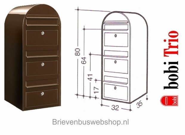 Brievenbus Bobi Trio bruin + statief RVS