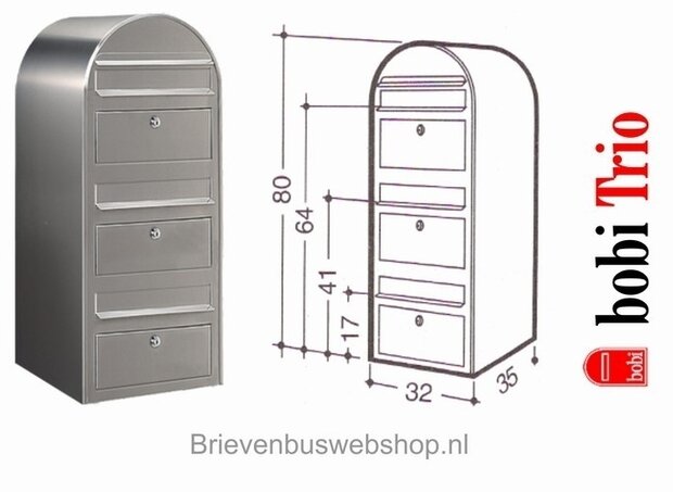 brievenbus Bobi trio RVS met Round