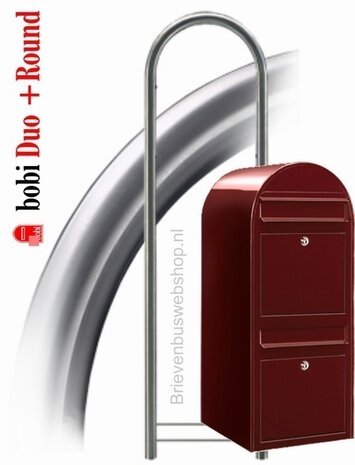Brievenbus Bobi Duo donkerrood RAL 3005 + statief round RVS