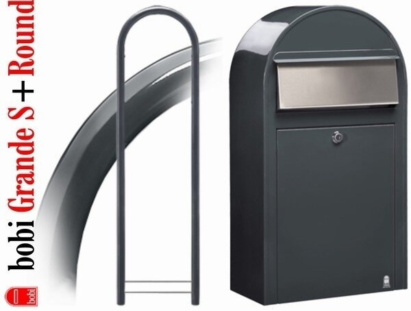 Brievenbus Bobi Grande S grijs  + statief round grijs