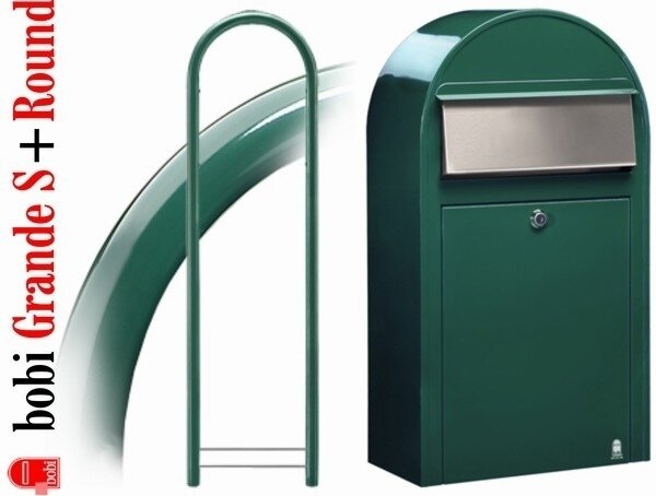 Brievenbus Bobi Grande S donkergroen  + statief round donkergroen