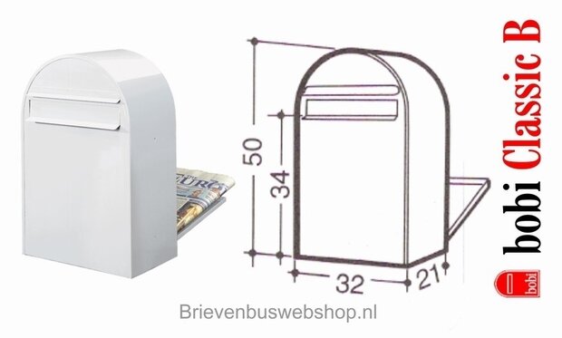 Brievenbus Wit Bobi Classic B RAL 9016 plus statief Bobi Round RVS