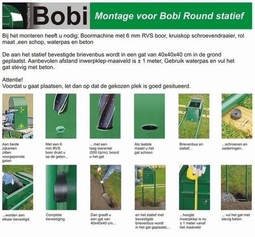  brievenbus Bobi Classic B donkergroen RAL 6005 plus statief Bobi Round RVS