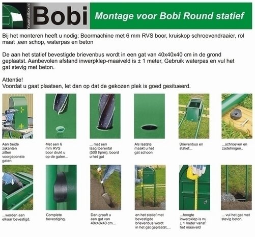 bobi classic brievenbus zwartgroen met statief rvs round