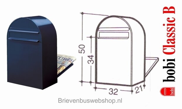 brievenbus Bobi Classic B RAL 5004 plus statief Bobi Round RVS