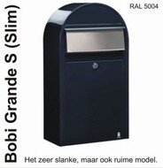 Brievenbus Bobi Grande S zwartblauw + statief round RVS