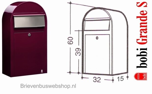 Brievenbus Bobi Grande S donkerrood + statief round RVS
