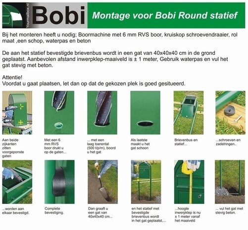 Brievenbus Bobi Grande S donkergroen + statief round RVS