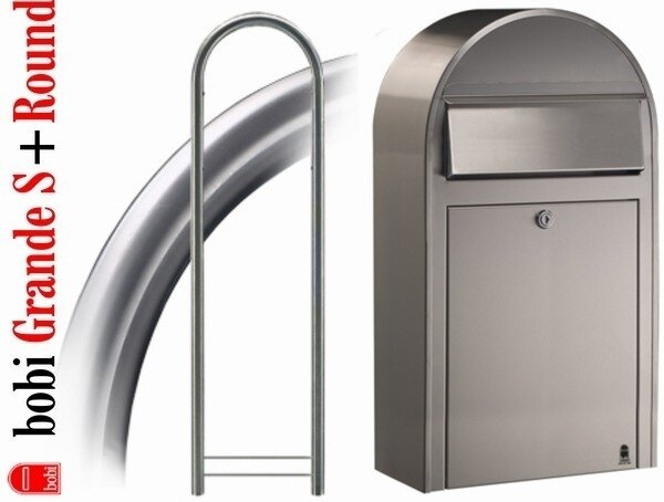 Brievenbus Bobi Grande S RVS + statief round RVS