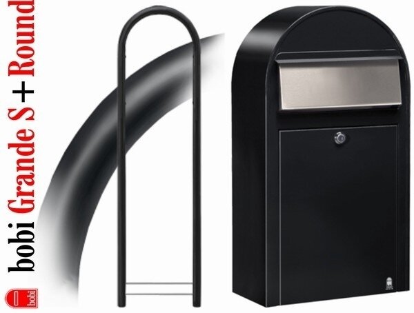 Brievenbus Bobi Grande S zwart  + statief round zwart