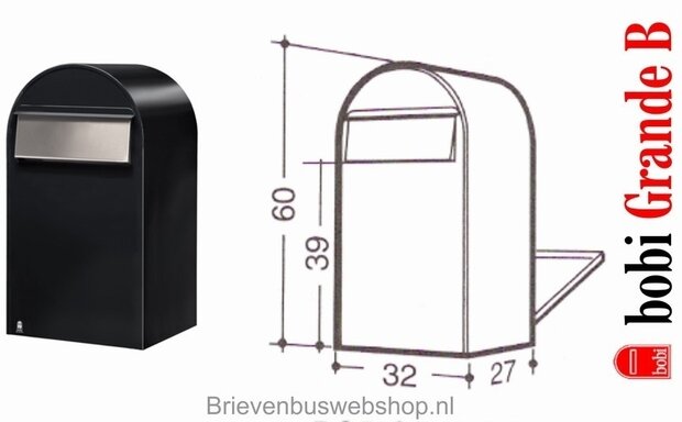 Brievenbus Bobi Grande B zwart  + statief round zwart