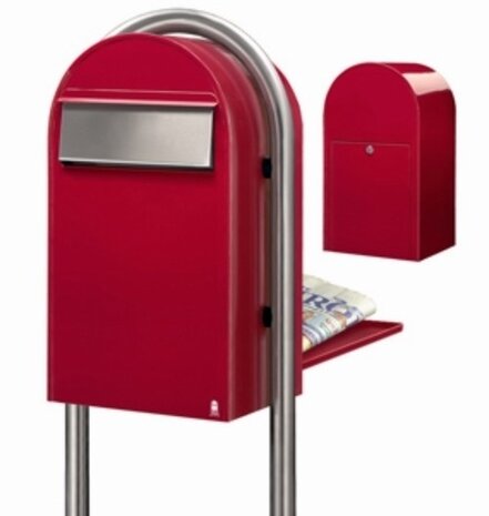 Brievenbus Bobi Grande B rood + statief round RVS