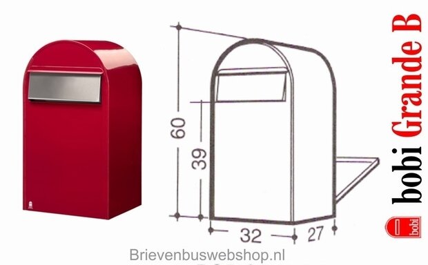 Brievenbus Bobi Grande B rood + statief round RVS