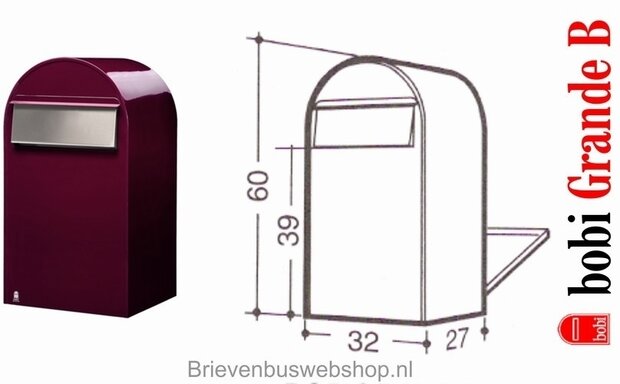 Brievenbus Bobi Grande B donkerrood + statief round RVS