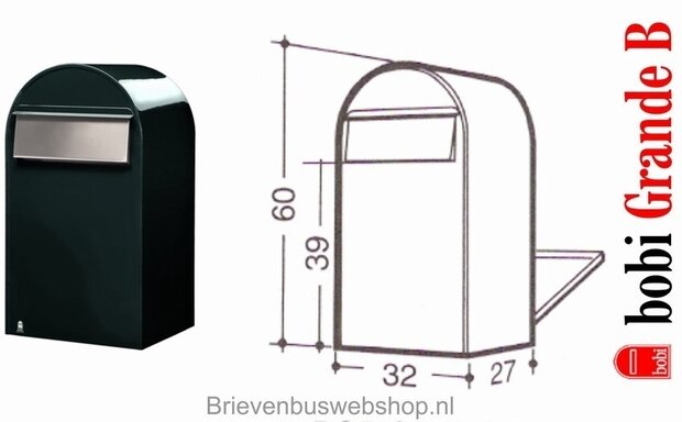 Brievenbus Bobi Grande B zwartgroen + statief round RVS