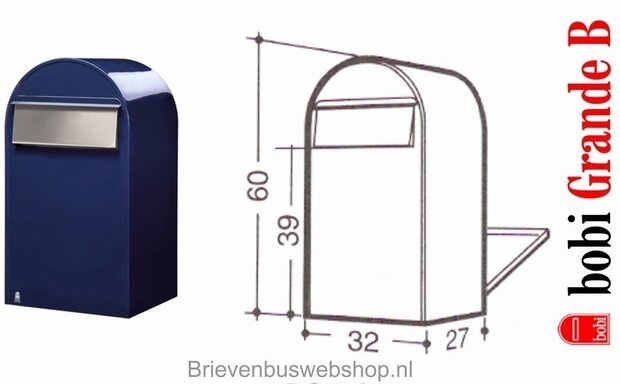 Brievenbus Bobi Grande B donkerblauw + statief round RVS