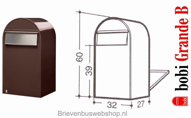 Brievenbus Bobi Grande B donkerbruin  + statief round RVS
