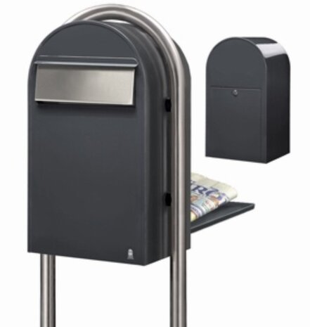 Brievenbus Bobi Grande B donkergrijs  + statief round RVS