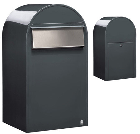 Brievenbus Bobi Grande B donkergrijs  + statief round RVS