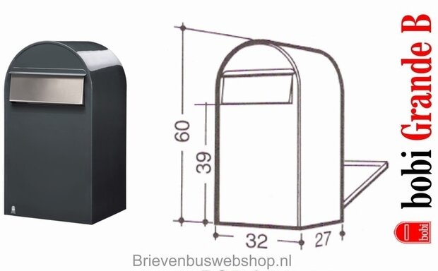 Brievenbus Bobi Grande B donkergrijs  + statief round RVS