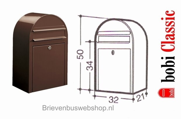 Brievenbus Bobi Classic donkerbruin RAL 8017 plus statief Round RVS