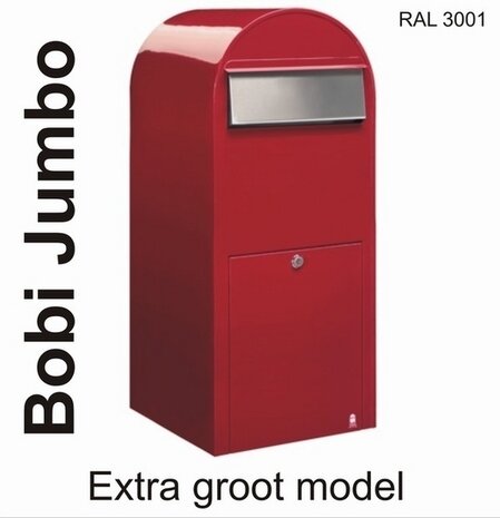 Brievenbus Bobi Jumbo helderrood RAL 3001 plus statief  Bobi Round RAL 3001