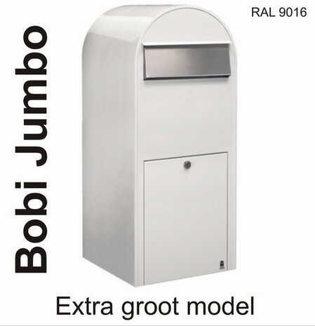 Brievenbus Bobi Jumbo wit RAL 9016 plus statief Bobi Round RAL 9016