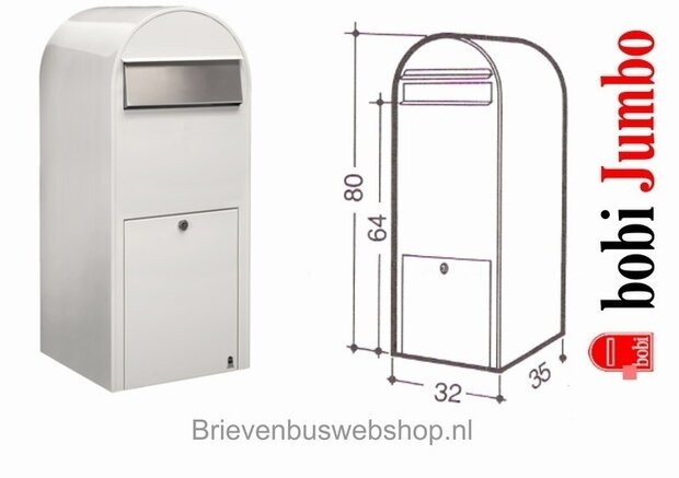 Brievenbus Bobi Jumbo wit RAL 9016 plus statief Bobi Round RAL 9016