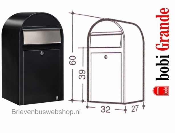 brievenbus Structuurzwart Bobi Grande RAL 9005 plus statief Round RVS