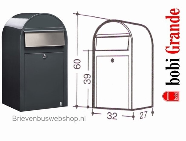 brievenbus Donkergrijs Bobi Grande RAL 7016 plus statief Round RVS