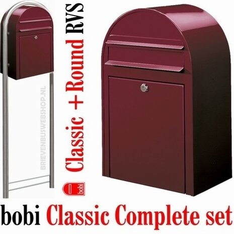 Bordeauxrood Bobi Classic RAL 3005 plus statief Round RVS