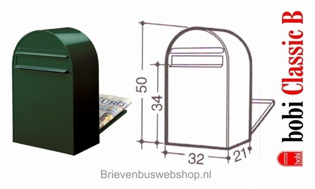 Zwartgroen brievenbus Bobi Classic B RAL 6064 plus statief Bobi Round RAL 6064