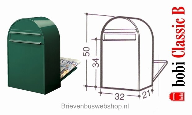 Donkergroen brievenbus Bobi Classic B RAL 6005 plus statief Bobi Round RAL 6005