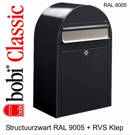 Structuurzwart Bobi Classic RAL st9005 met RVS klep plus statief 9005