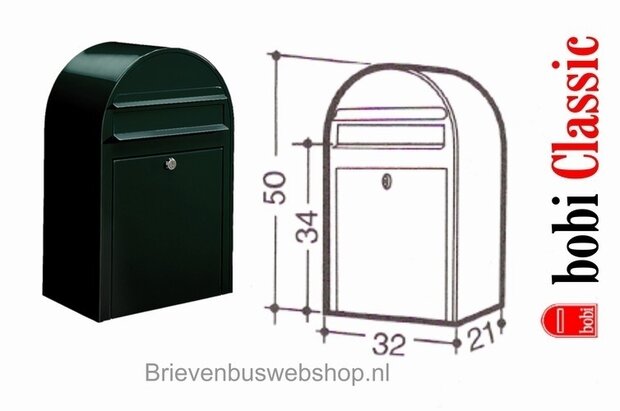 Brievenbus Bobi Classic zwartgroen RAL 6064 met RVS klep plus statief Round RVS