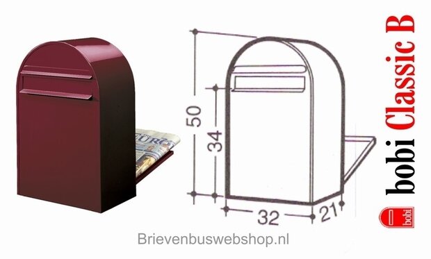 postkast Bobi Classic B RAL 3005 plus statief Bobi Round RAL 3005