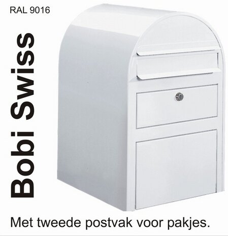 Brievenbus Bobi Swiss wit RAL 9016 + statief round RAL 9016