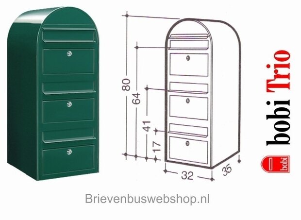 Brievenbus Bobi Trio donkergroen RAL 6005